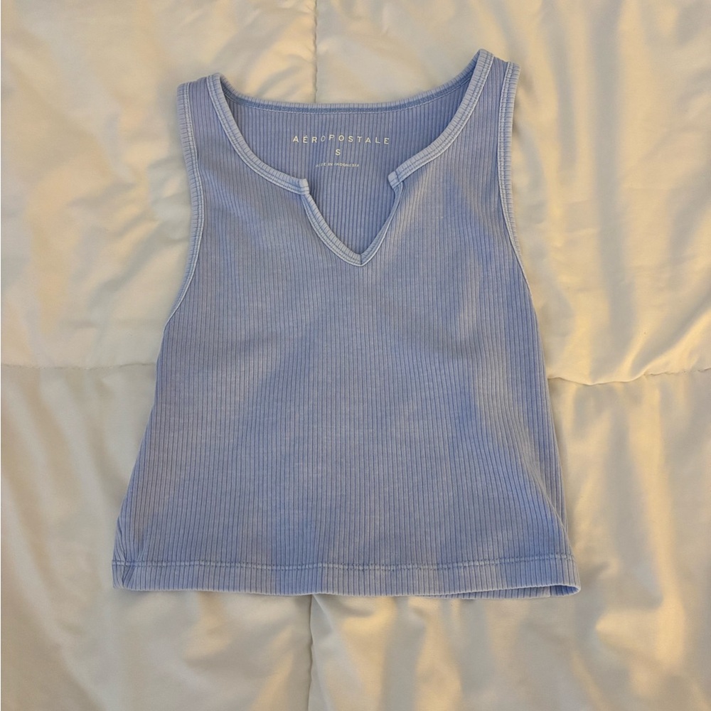 Aeropostale Women's Blue Ribbed Tank Top